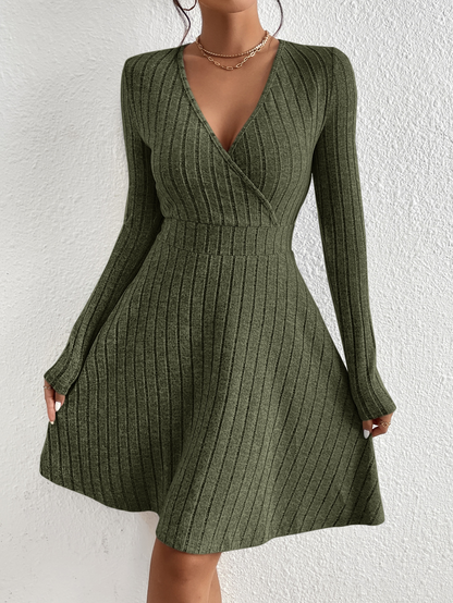 Slim Fit V Neck Long Sleeve Knit Dress For Women Autumn Winter Bodycon Sweater Midi Casual Solid Co 3