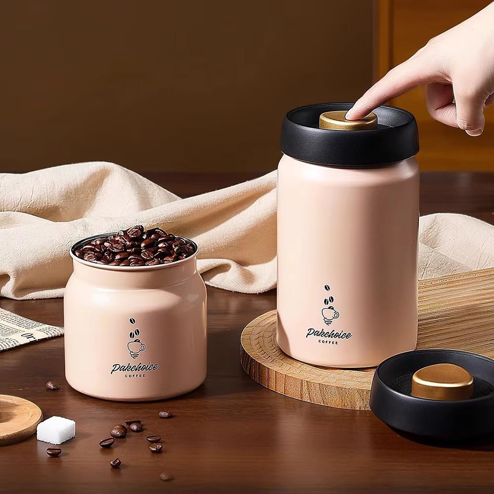 Vacuum Sealed Stainless Steel Coffee Storage Jar – 500ml / 900ml / 1200ml Light-Proof Container for Beans, Tea & Food