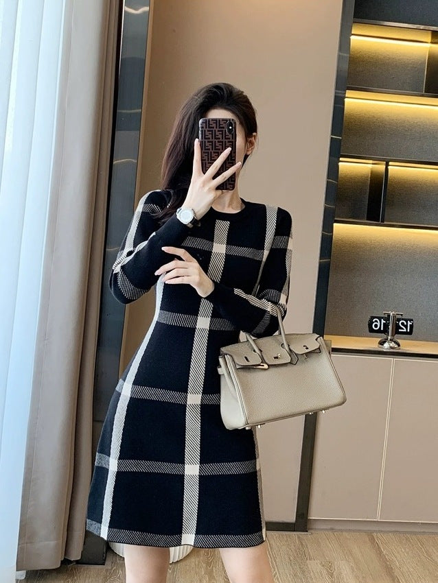 Autumn Temperament Retro, Knitted Sweater Black Bottom Skirt Winter, Autumn Dress Is Thin Casual Warm Fashion