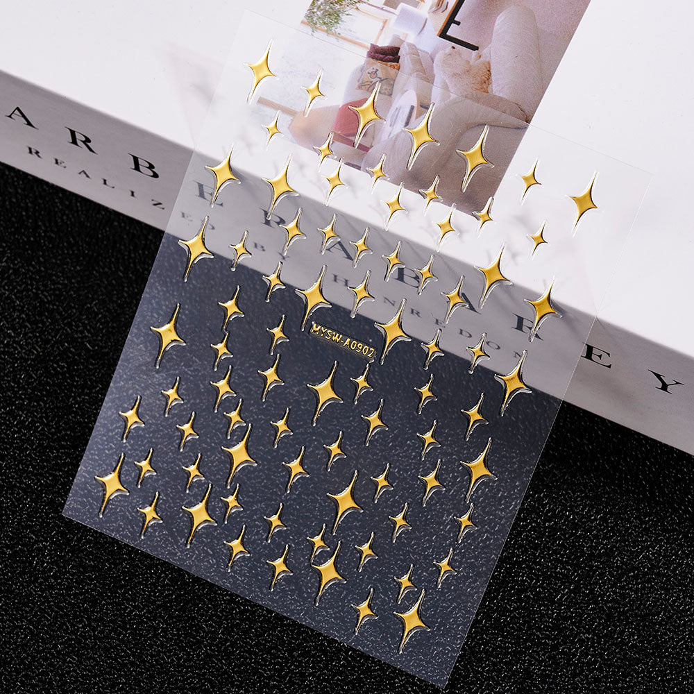 3D Gold Sun Moon Star Bronzing Nail Art Sticker, Laser Star Moon Design, Self-Adhesive Slider Decals in Gold, Silver