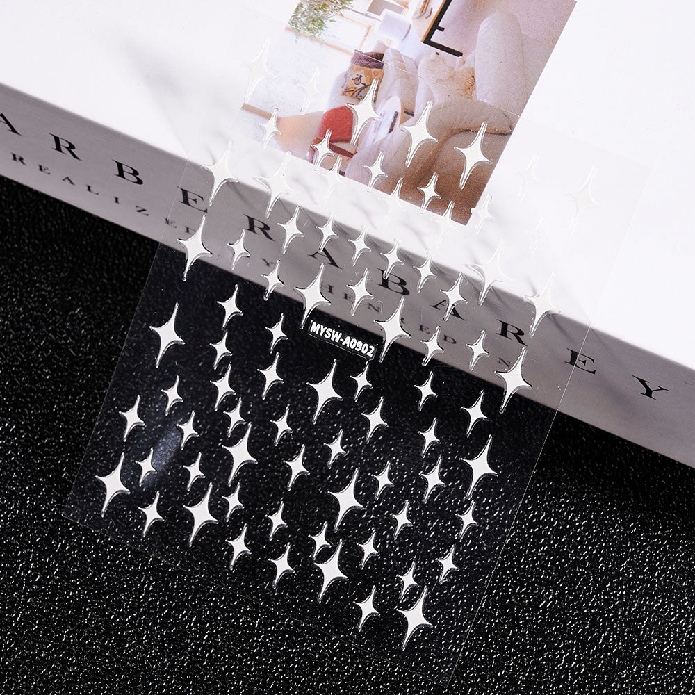 3D Gold Sun Moon Star Bronzing Nail Art Sticker, Laser Star Moon Design, Self-Adhesive Slider Decals in Gold, Silver
