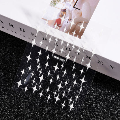 3D Gold Sun Moon Star Bronzing Nail Art Sticker, Laser Star Moon Design, Self-Adhesive Slider Decals in Gold, Silver