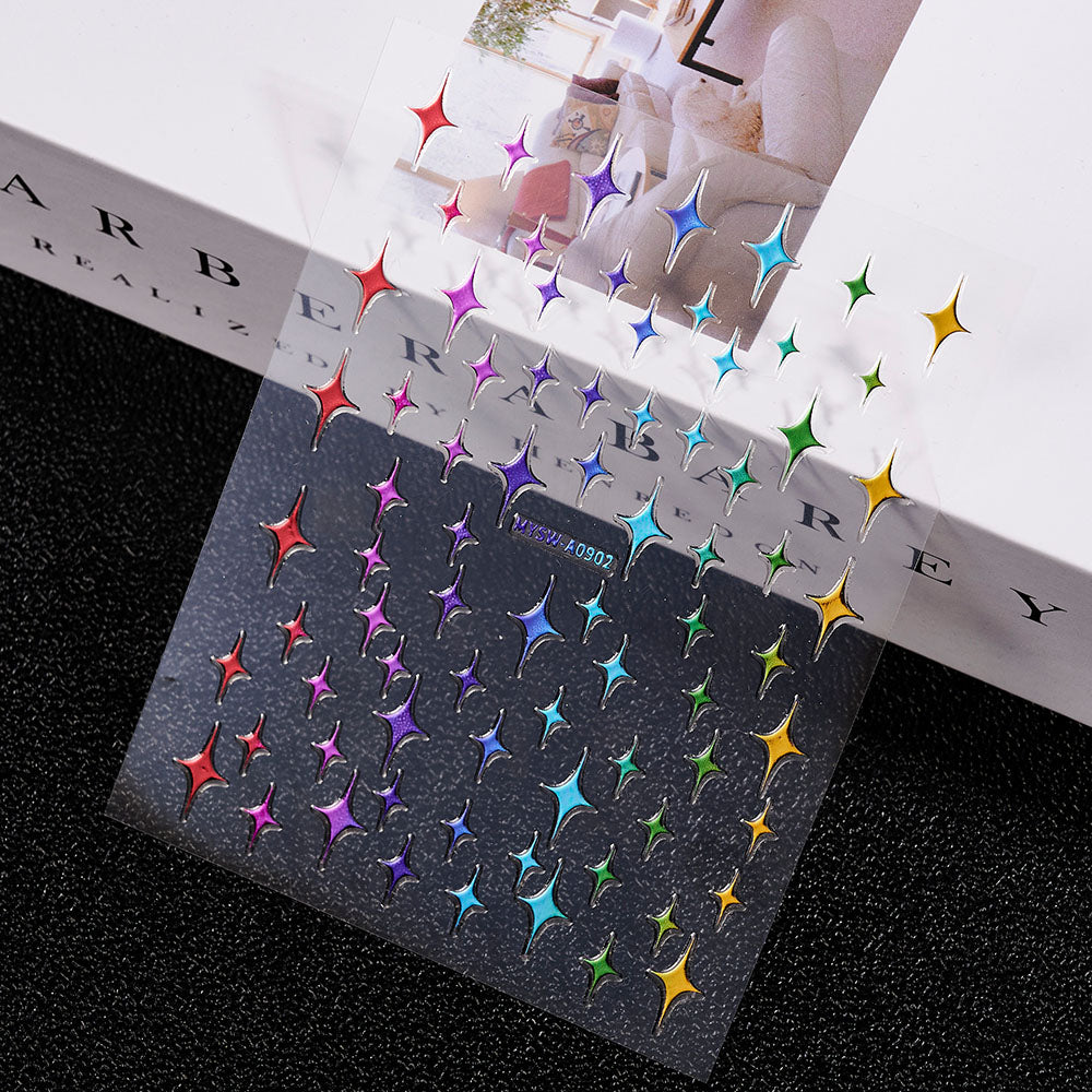 3D Gold Sun Moon Star Bronzing Nail Art Sticker, Laser Star Moon Design, Self-Adhesive Slider Decals in Gold, Silver