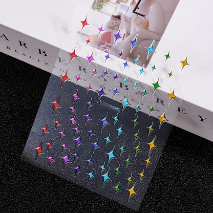 3D Gold Sun Moon Star Bronzing Nail Art Sticker, Laser Star Moon Design, Self-Adhesive Slider Decals in Gold, Silver