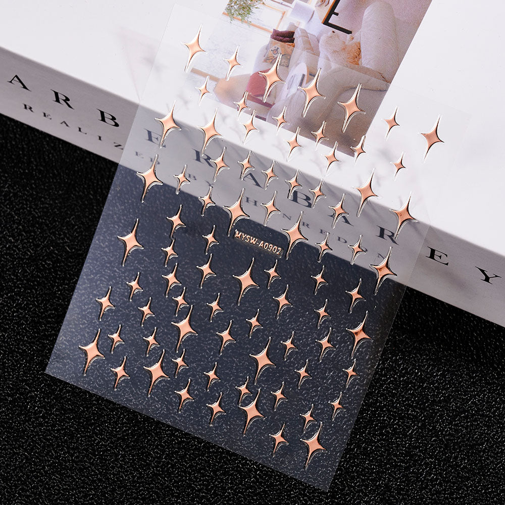 3D Gold Sun Moon Star Bronzing Nail Art Sticker, Laser Star Moon Design, Self-Adhesive Slider Decals in Gold, Silver