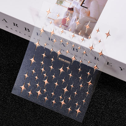 3D Gold Sun Moon Star Bronzing Nail Art Sticker, Laser Star Moon Design, Self-Adhesive Slider Decals in Gold, Silver