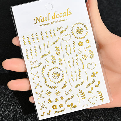 3D Gold Sun Moon Star Bronzing Nail Art Sticker, Laser Star Moon Design, Self-Adhesive Slider Decals in Gold, Silver