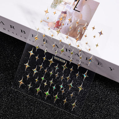 3D Gold Sun Moon Star Bronzing Nail Art Sticker, Laser Star Moon Design, Self-Adhesive Slider Decals in Gold, Silver