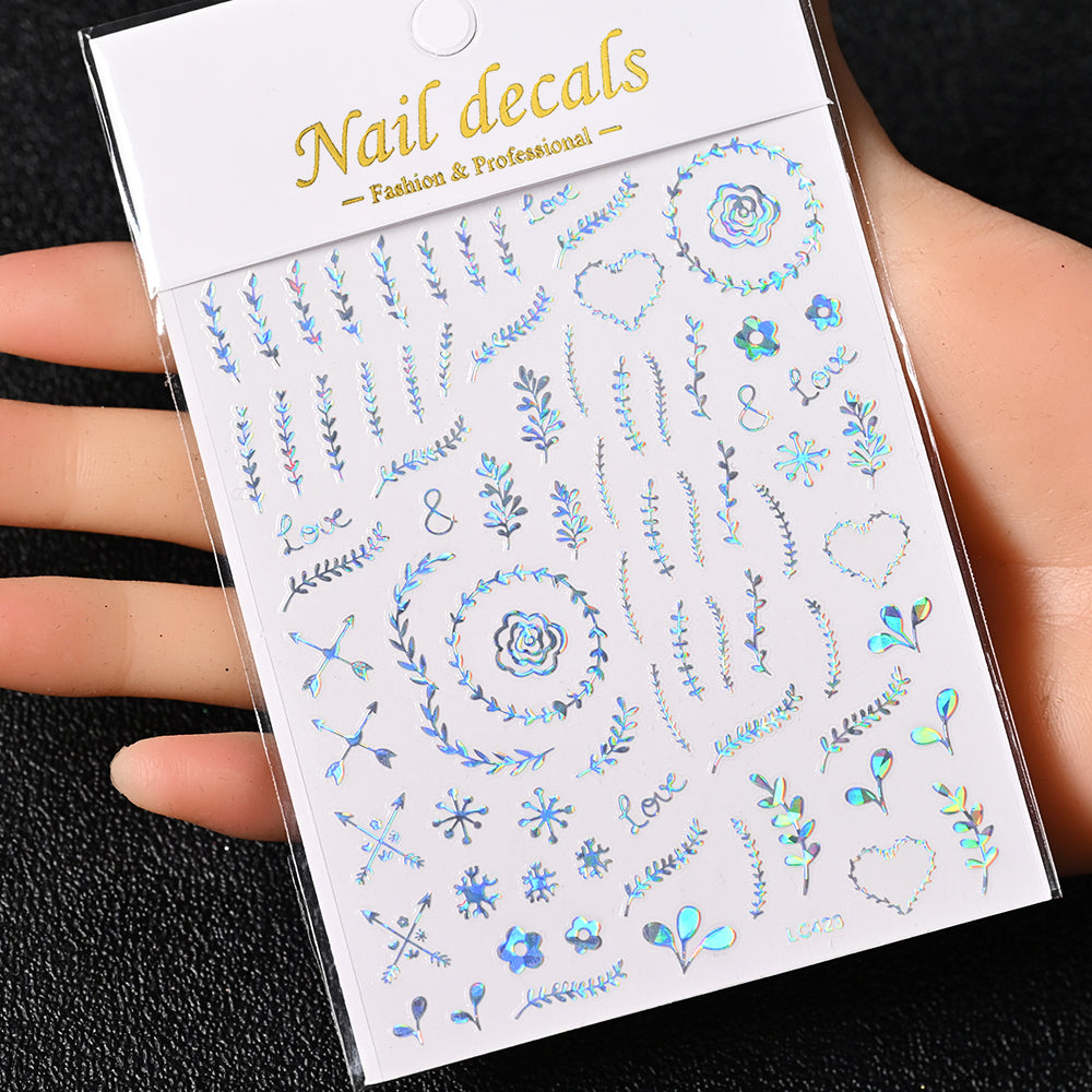 3D Gold Sun Moon Star Bronzing Nail Art Sticker, Laser Star Moon Design, Self-Adhesive Slider Decals in Gold, Silver