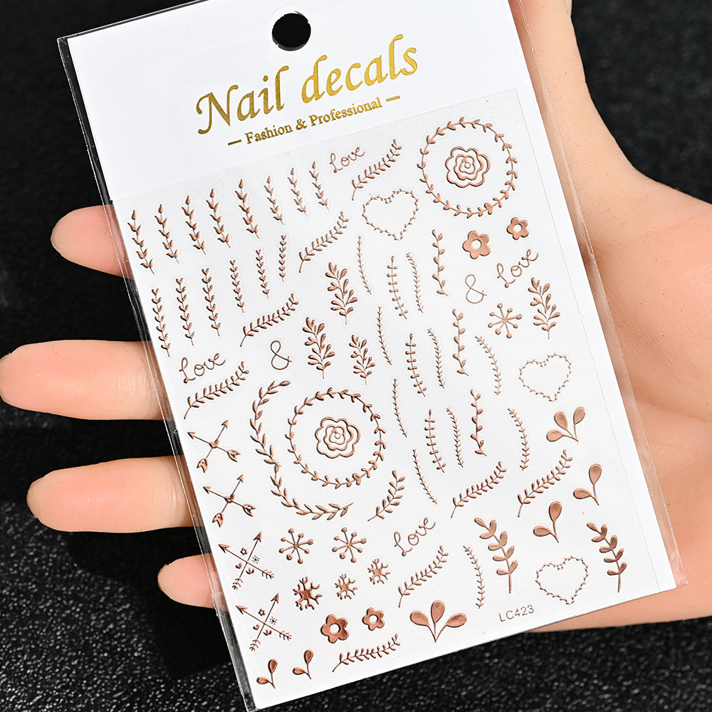 3D Gold Sun Moon Star Bronzing Nail Art Sticker, Laser Star Moon Design, Self-Adhesive Slider Decals in Gold, Silver