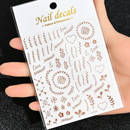 3D Gold Sun Moon Star Bronzing Nail Art Sticker, Laser Star Moon Design, Self-Adhesive Slider Decals in Gold, Silver
