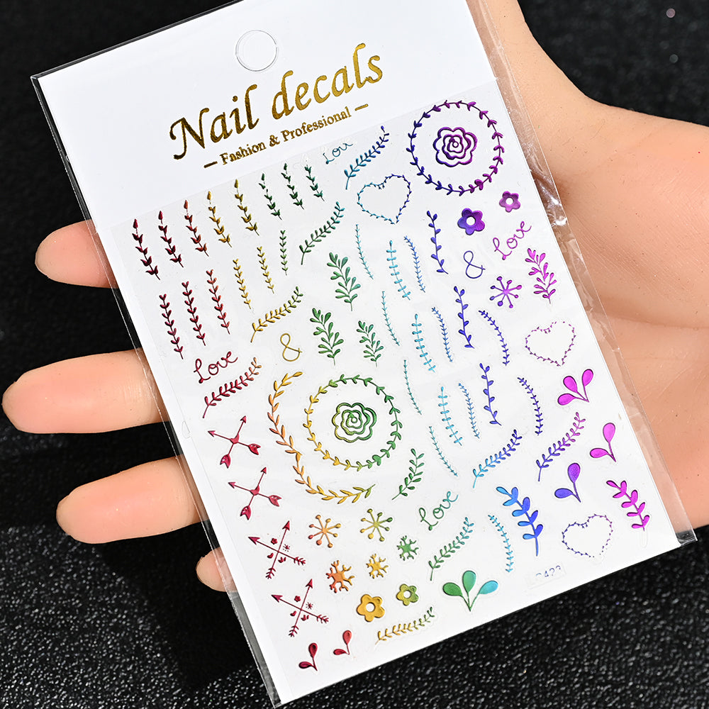 3D Gold Sun Moon Star Bronzing Nail Art Sticker, Laser Star Moon Design, Self-Adhesive Slider Decals in Gold, Silver