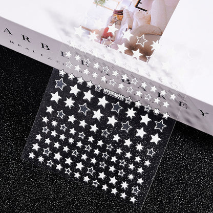 3D Gold Sun Moon Star Bronzing Nail Art Sticker, Laser Star Moon Design, Self-Adhesive Slider Decals in Gold, Silver