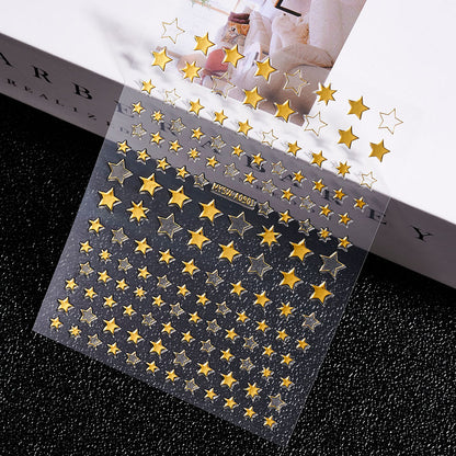 3D Gold Sun Moon Star Bronzing Nail Art Sticker, Laser Star Moon Design, Self-Adhesive Slider Decals in Gold, Silver