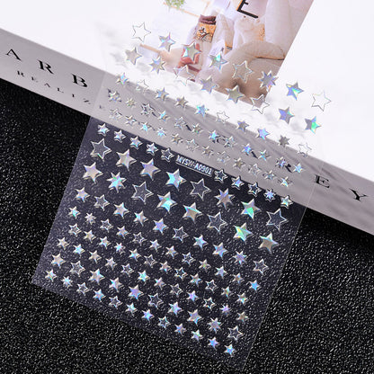 3D Gold Sun Moon Star Bronzing Nail Art Sticker, Laser Star Moon Design, Self-Adhesive Slider Decals in Gold, Silver
