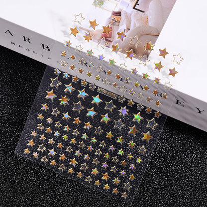 3D Gold Sun Moon Star Bronzing Nail Art Sticker, Laser Star Moon Design, Self-Adhesive Slider Decals in Gold, Silver