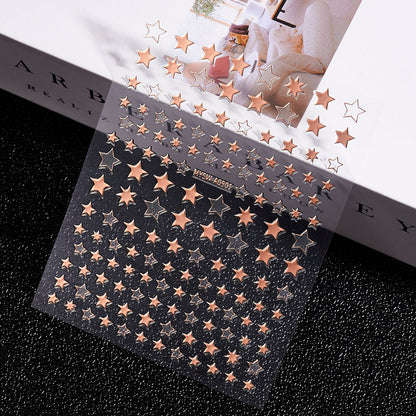 3D Gold Sun Moon Star Bronzing Nail Art Sticker, Laser Star Moon Design, Self-Adhesive Slider Decals in Gold, Silver