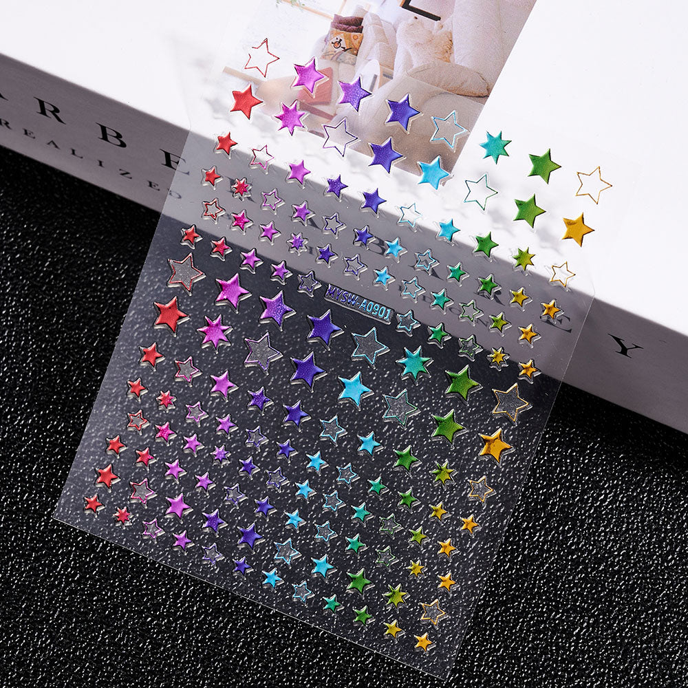 3D Gold Sun Moon Star Bronzing Nail Art Sticker, Laser Star Moon Design, Self-Adhesive Slider Decals in Gold, Silver