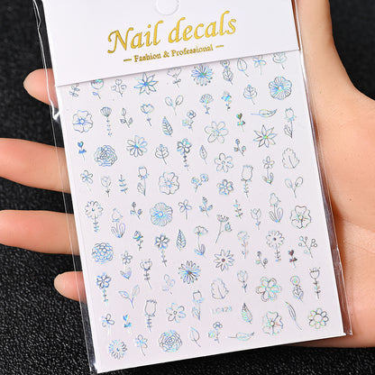 3D Gold Sun Moon Star Bronzing Nail Art Sticker, Laser Star Moon Design, Self-Adhesive Slider Decals in Gold, Silver