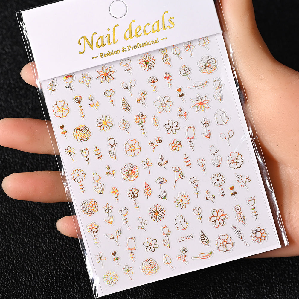 3D Gold Sun Moon Star Bronzing Nail Art Sticker, Laser Star Moon Design, Self-Adhesive Slider Decals in Gold, Silver