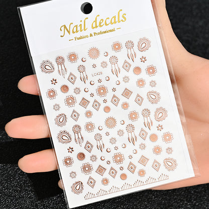 3D Gold Sun Moon Star Bronzing Nail Art Sticker, Laser Star Moon Design, Self-Adhesive Slider Decals in Gold, Silver