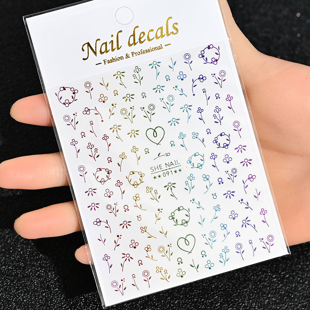 3D Gold Sun Moon Star Bronzing Nail Art Sticker, Laser Star Moon Design, Self-Adhesive Slider Decals in Gold, Silver
