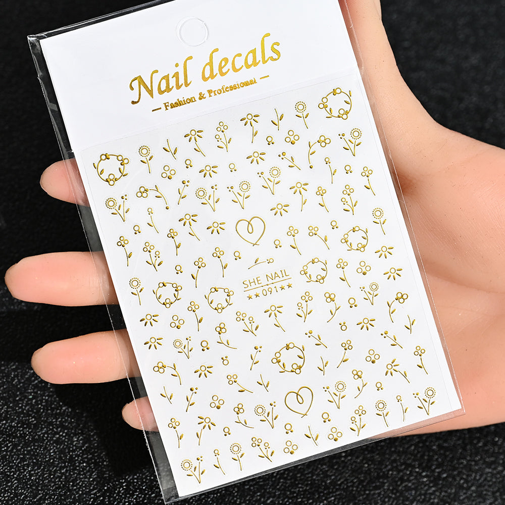 3D Gold Sun Moon Star Bronzing Nail Art Sticker, Laser Star Moon Design, Self-Adhesive Slider Decals in Gold, Silver
