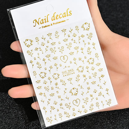 3D Gold Sun Moon Star Bronzing Nail Art Sticker, Laser Star Moon Design, Self-Adhesive Slider Decals in Gold, Silver