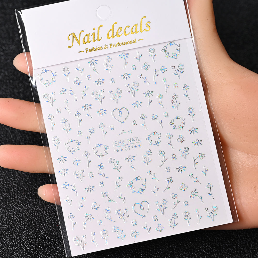 3D Gold Sun Moon Star Bronzing Nail Art Sticker, Laser Star Moon Design, Self-Adhesive Slider Decals in Gold, Silver