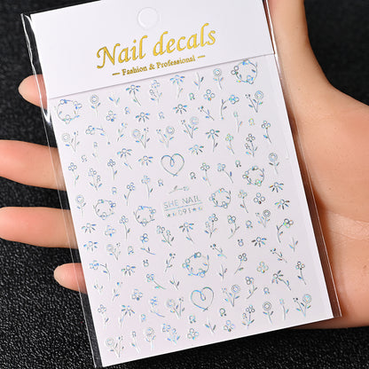 3D Gold Sun Moon Star Bronzing Nail Art Sticker, Laser Star Moon Design, Self-Adhesive Slider Decals in Gold, Silver
