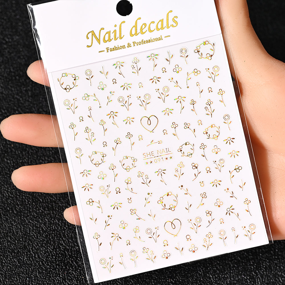 3D Gold Sun Moon Star Bronzing Nail Art Sticker, Laser Star Moon Design, Self-Adhesive Slider Decals in Gold, Silver