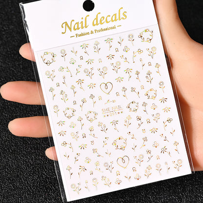 3D Gold Sun Moon Star Bronzing Nail Art Sticker, Laser Star Moon Design, Self-Adhesive Slider Decals in Gold, Silver