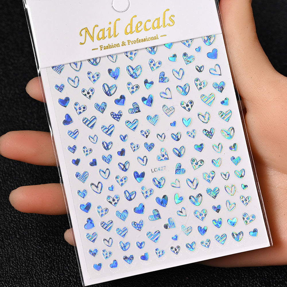 3D Gold Sun Moon Star Bronzing Nail Art Sticker, Laser Star Moon Design, Self-Adhesive Slider Decals in Gold, Silver