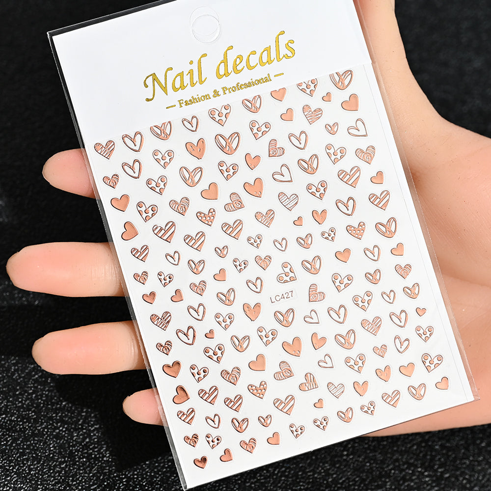 3D Gold Sun Moon Star Bronzing Nail Art Sticker, Laser Star Moon Design, Self-Adhesive Slider Decals in Gold, Silver