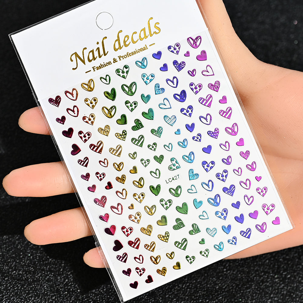 3D Gold Sun Moon Star Bronzing Nail Art Sticker, Laser Star Moon Design, Self-Adhesive Slider Decals in Gold, Silver