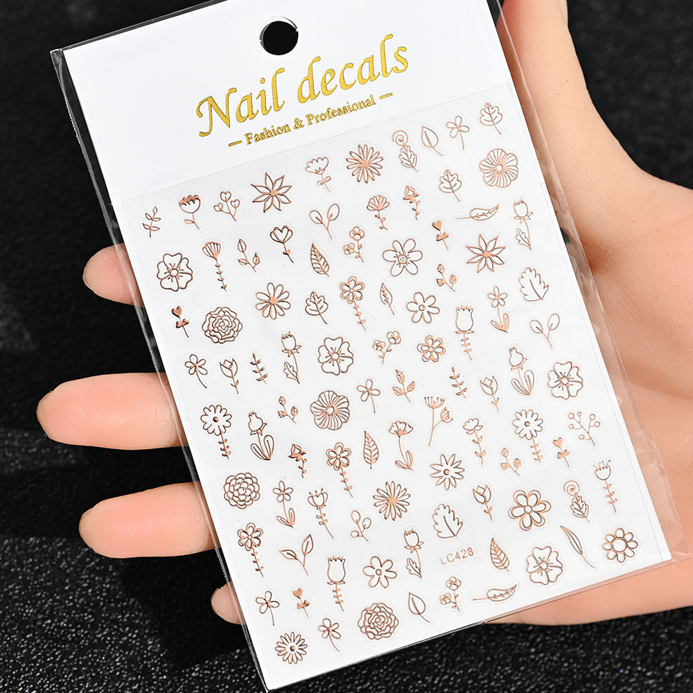 3D Gold Sun Moon Star Bronzing Nail Art Sticker, Laser Star Moon Design, Self-Adhesive Slider Decals in Gold, Silver