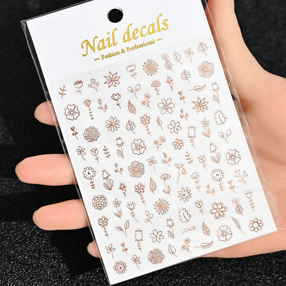 3D Gold Sun Moon Star Bronzing Nail Art Sticker, Laser Star Moon Design, Self-Adhesive Slider Decals in Gold, Silver