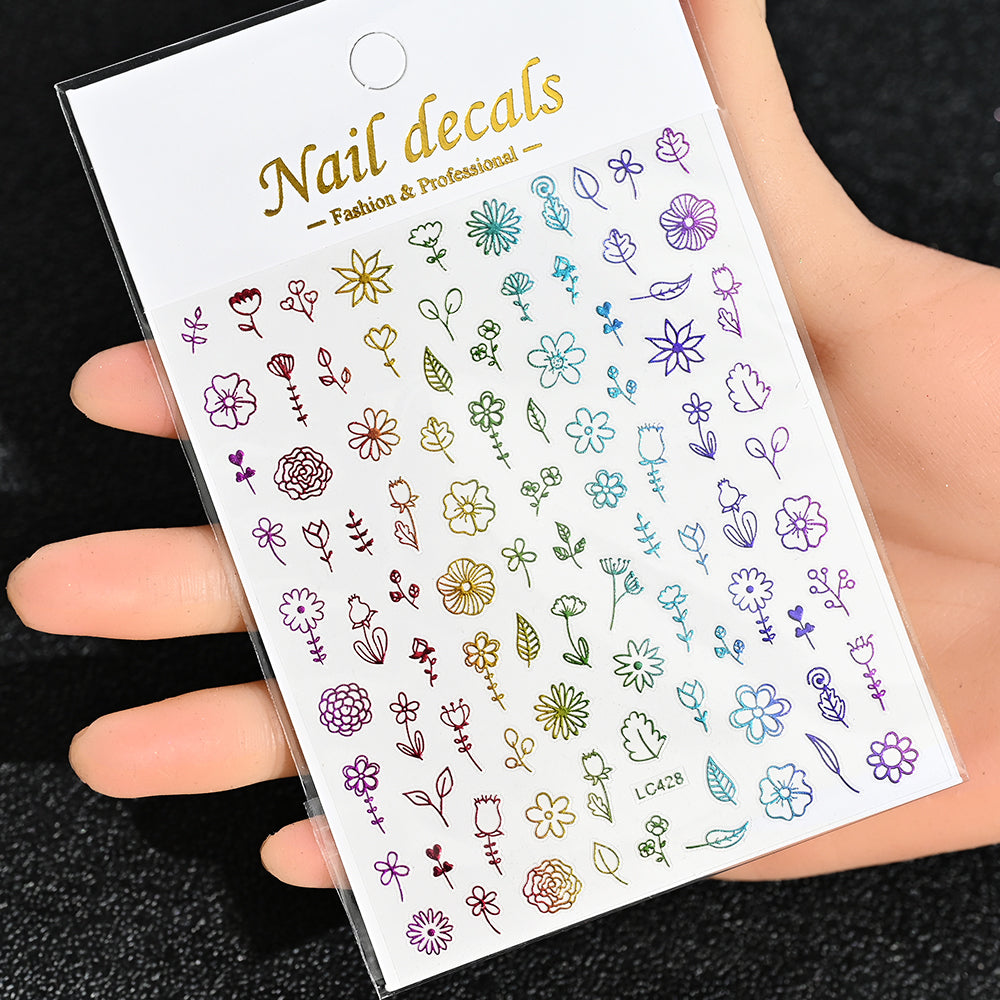 3D Gold Sun Moon Star Bronzing Nail Art Sticker, Laser Star Moon Design, Self-Adhesive Slider Decals in Gold, Silver
