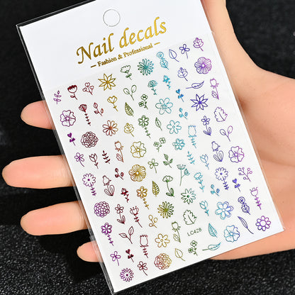 3D Gold Sun Moon Star Bronzing Nail Art Sticker, Laser Star Moon Design, Self-Adhesive Slider Decals in Gold, Silver