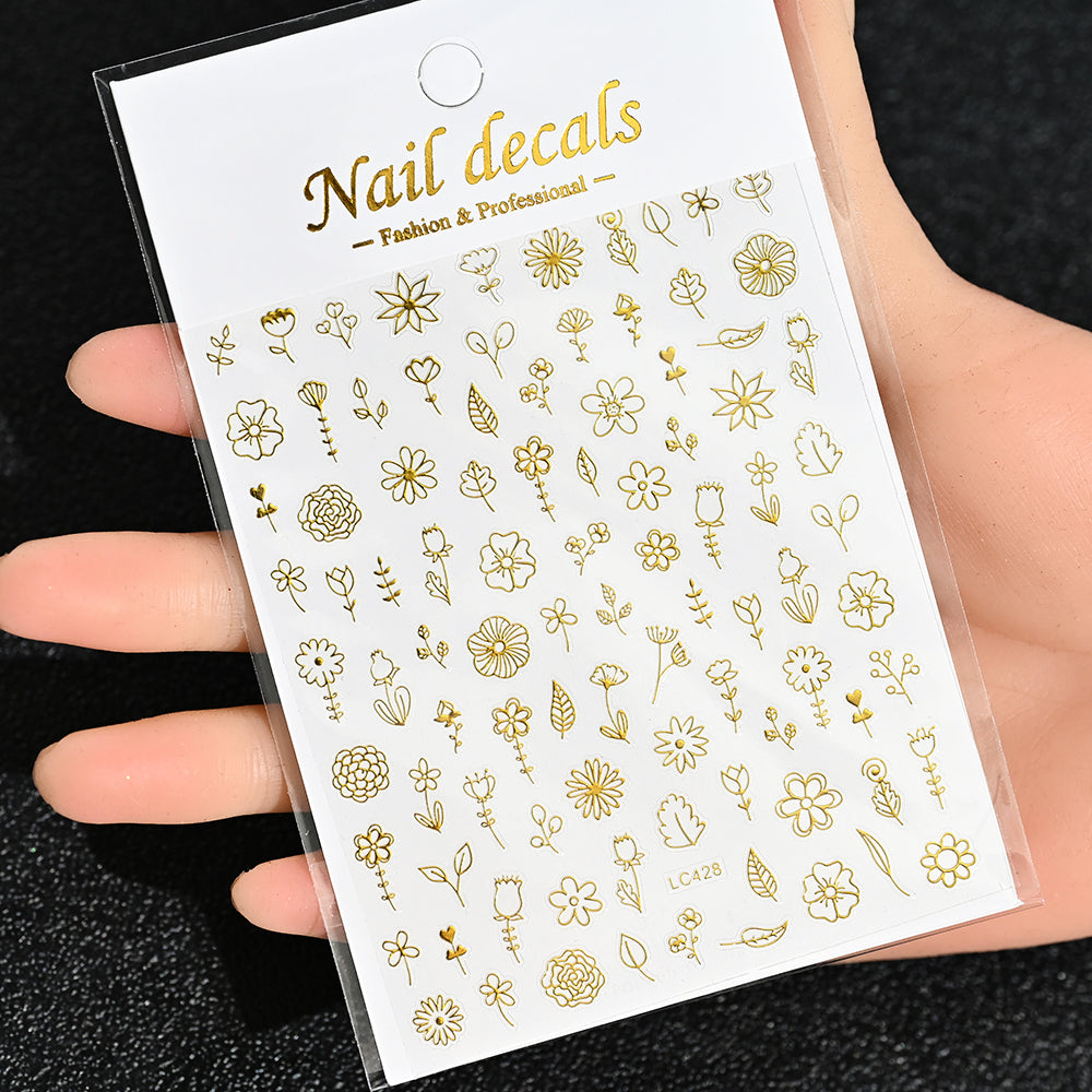 3D Gold Sun Moon Star Bronzing Nail Art Sticker, Laser Star Moon Design, Self-Adhesive Slider Decals in Gold, Silver