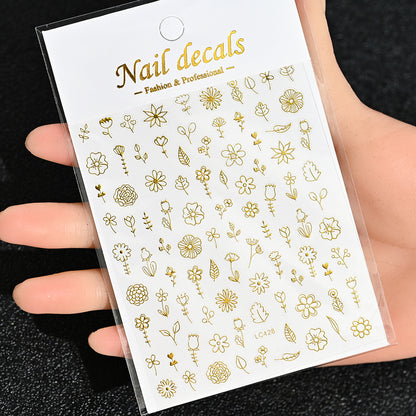 3D Gold Sun Moon Star Bronzing Nail Art Sticker, Laser Star Moon Design, Self-Adhesive Slider Decals in Gold, Silver