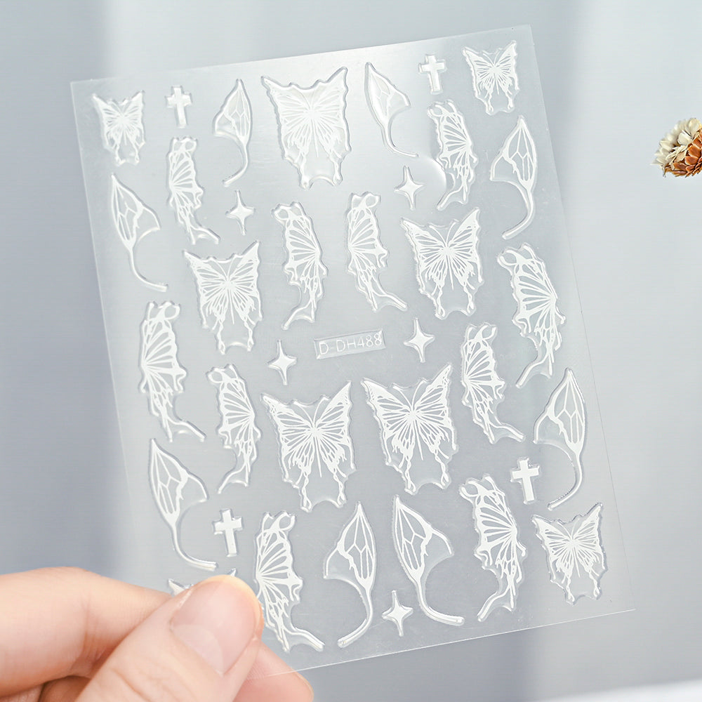 3D Gold Sun Moon Star Bronzing Nail Art Sticker, Laser Star Moon Design, Self-Adhesive Slider Decals in Gold, Silver