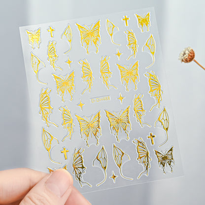3D Gold Sun Moon Star Bronzing Nail Art Sticker, Laser Star Moon Design, Self-Adhesive Slider Decals in Gold, Silver