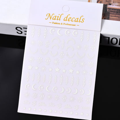 3D Gold Sun Moon Star Bronzing Nail Art Sticker, Laser Star Moon Design, Self-Adhesive Slider Decals in Gold, Silver