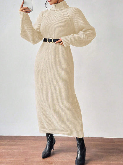 Women Autumn Winter Slouchy Solid Knit Turtleneck Long Sweater Dress Loose Knit Dress Ankle Length  1