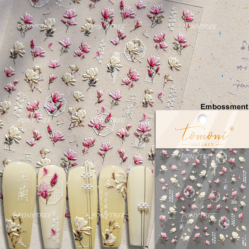 Flowers Blooming Cherry Blossom Sakura Nail Art Stickers, 5D Soft Relief Spring Adhesive Manicure Decals for a Chic