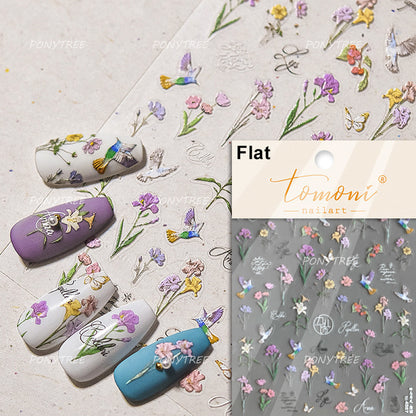 Flowers Blooming Cherry Blossom Sakura Nail Art Stickers, 5D Soft Relief Spring Adhesive Manicure Decals for a Chic