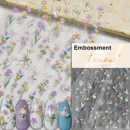 Flowers Blooming Cherry Blossom Sakura Nail Art Stickers, 5D Soft Relief Spring Adhesive Manicure Decals for a Chic