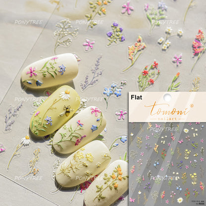 Flowers Blooming Cherry Blossom Sakura Nail Art Stickers, 5D Soft Relief Spring Adhesive Manicure Decals for a Chic