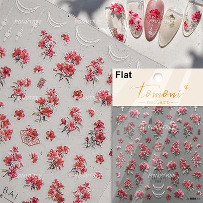 Flowers Blooming Cherry Blossom Sakura Nail Art Stickers, 5D Soft Relief Spring Adhesive Manicure Decals for a Chic